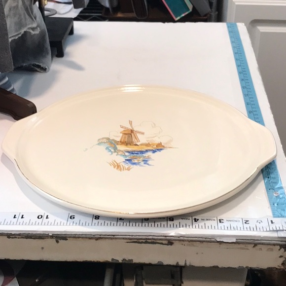 Universal Cambridge Pottery Windmill Platter Pie Plate  Dutch Scene 22 Karat - Picture 10 of 16